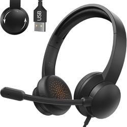 Headset with Microphone for PC, USB Headset with Noise Cancelling Microphone, Computer Headset for Teams, Zoom, Skype Calls and Meetings, Black