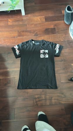 Black Graphic T-Shirt with Floral Sleeve Print