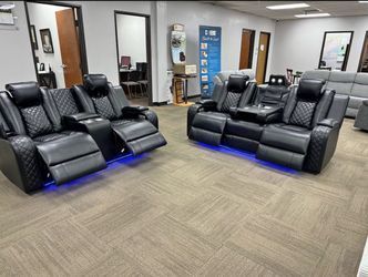 Black Leather Power Recliner Sofa Set