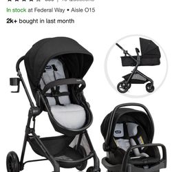 Evenflo Pivot Modular Travel System with LiteMax Infant Car Seat with Anti-Rebound Bar - Oxford Black