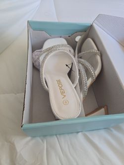 White with rhinestones with little heal dress shoes