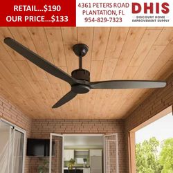 Indoor/Outdoor 60'' Black 3 Wooden Blade Ceiling Fan with Remote Control, 6-Speed DC Motor