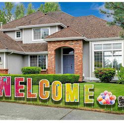New Outdoor Welcome Yard Sign with Stakes Support Custom Sign- Welcome Theme Party Decoration for Welcome Home, Baby Shower Gender Reveal, Birthday, W