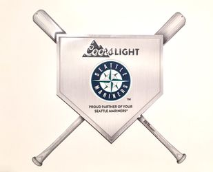 COORS LIGHT Tin Metal Beer Bar Sign Seattle Mariners - Home Plate w/Bats