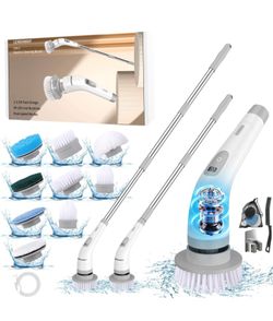 9-in-1 Multi-Purpose Electric Spin Scrubber for Cleaning, 2 Speed Long Handle Shower Scrubber, Replaceable Cleaner Brush Heads for Floors, Windows, Ba