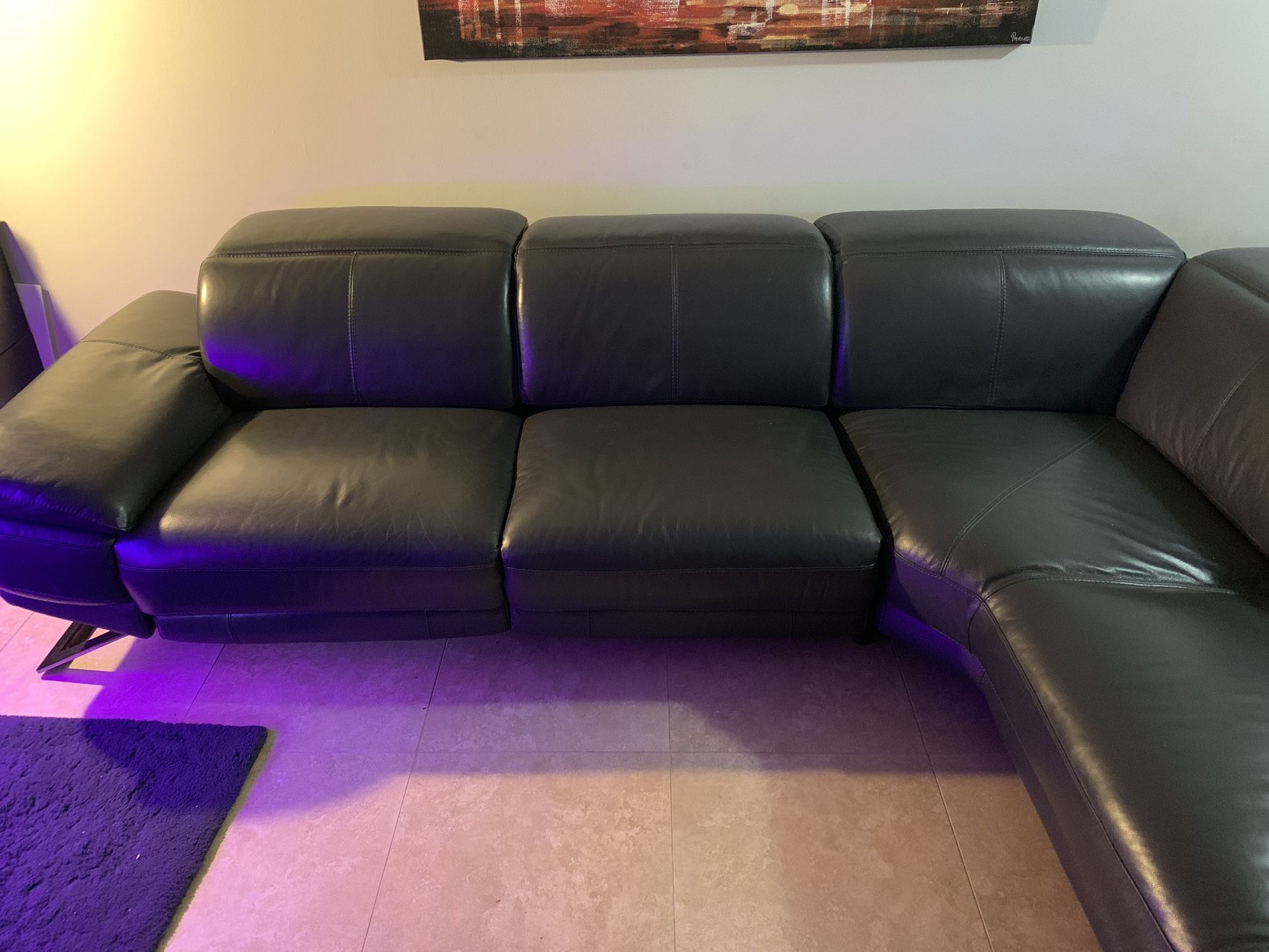 Sectional Couch Electric  Real Leather Black