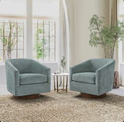 2X Grayish Blue Green swivel fabric accent chairs