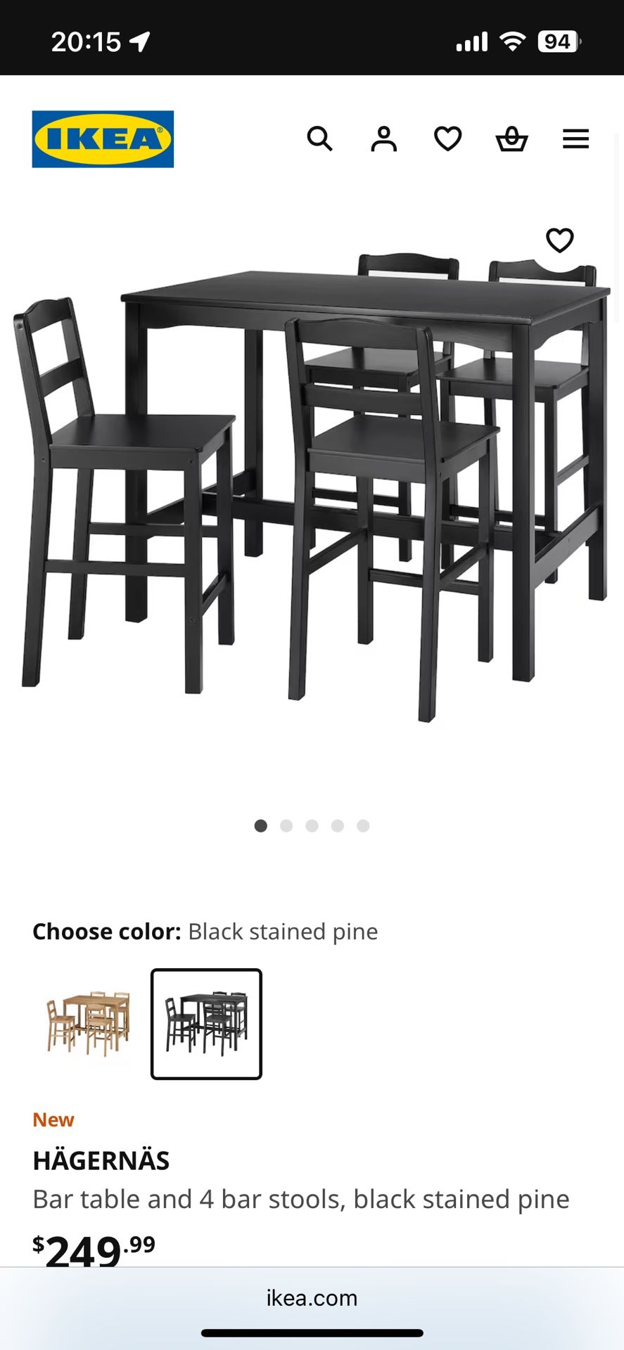 IKEA HAGERNAS Black Table, 2 BERGMUND Chairs, 2 Stools