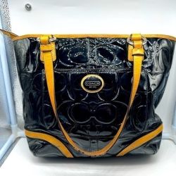 Coach Signature Charlie C Patent Black Brown Leather Shoulder Bag L1261-F22322