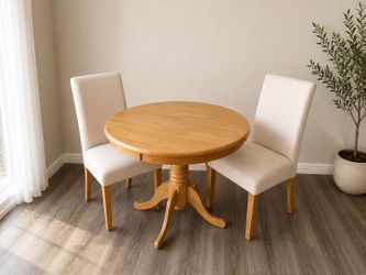 Solid wood Dining Table with 2 Upholstered Chairs