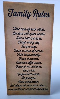 "Family Rules" wall art, 12X21