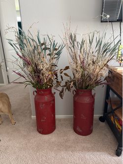 Farmhouse style vintage milk jugs