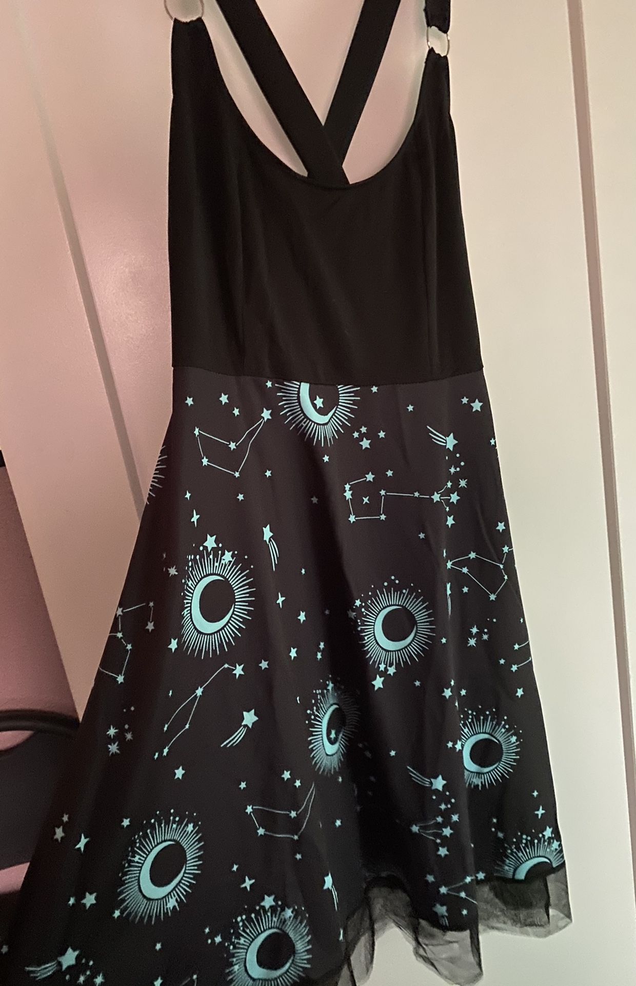 Super Cute Black & Teal “Universe” sundress NWOT