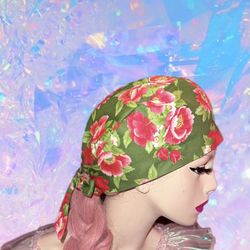 Green Floral Surgical Cap Scrub Cap