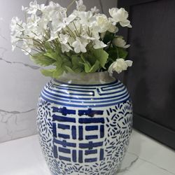 🏮 Vintage Chinese Blue & White Porcelain Chinoiserie Ginger Jar – Double Happiness Motif Coastal 