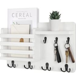 Wall Mail Organizer with Key Hooks