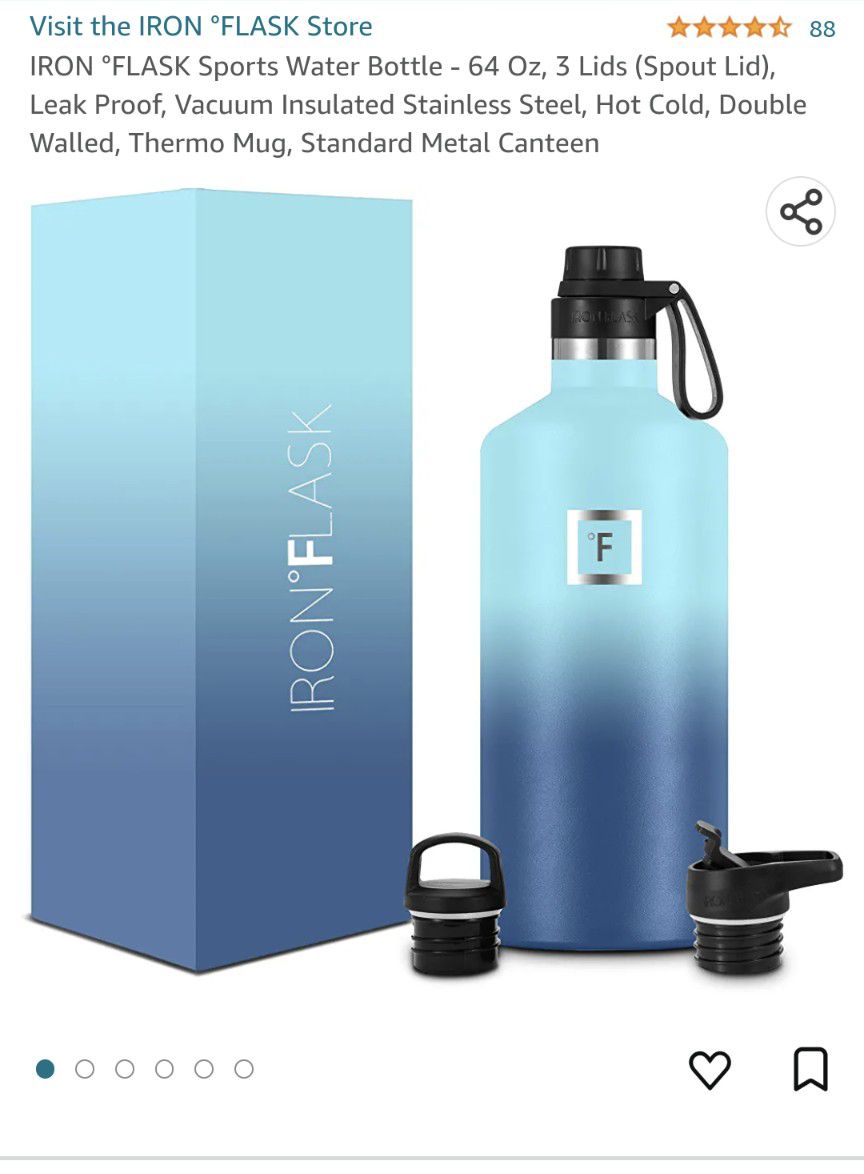 Iron Flask Sports Water Bottle, 3 Lids (Straw Lid), Leak Proof, Thermo Mug