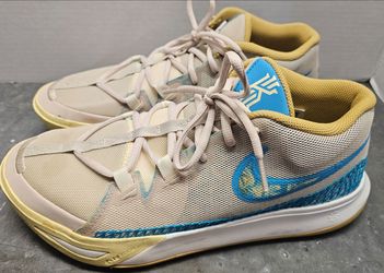 Nike Kyrie Flytrap VI basketball shoes in the sanddrift tan and blue colorway