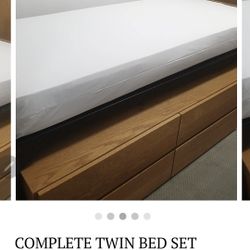 COMPLETE TWIN BED SET WITH BOTTOM DRESSER, BED AND FRAME (HOME4)