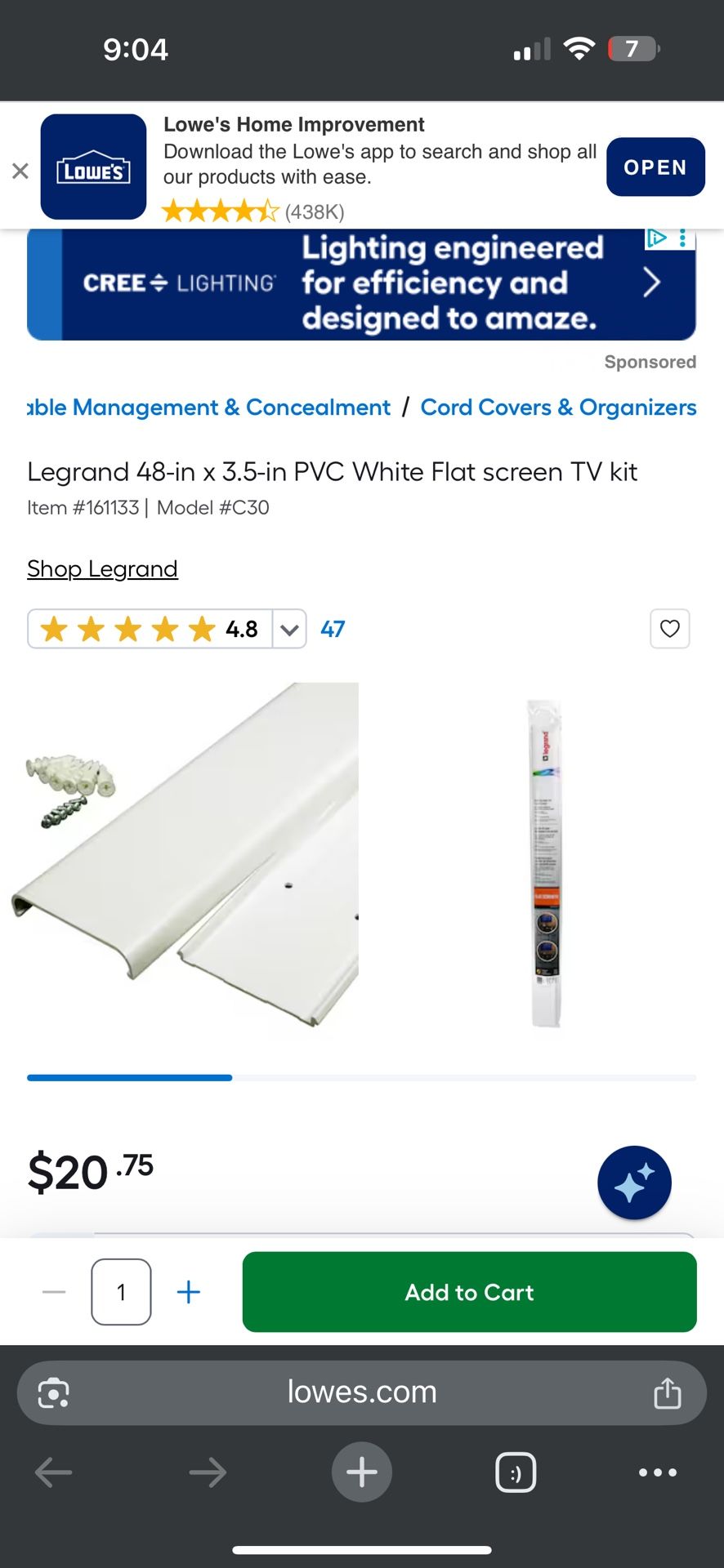 Legrand White Flat screen TV Hidden Cable kit