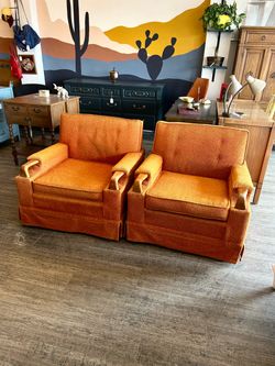 Vintage Orange Tufted Arm Chair / Side / Accent Chair