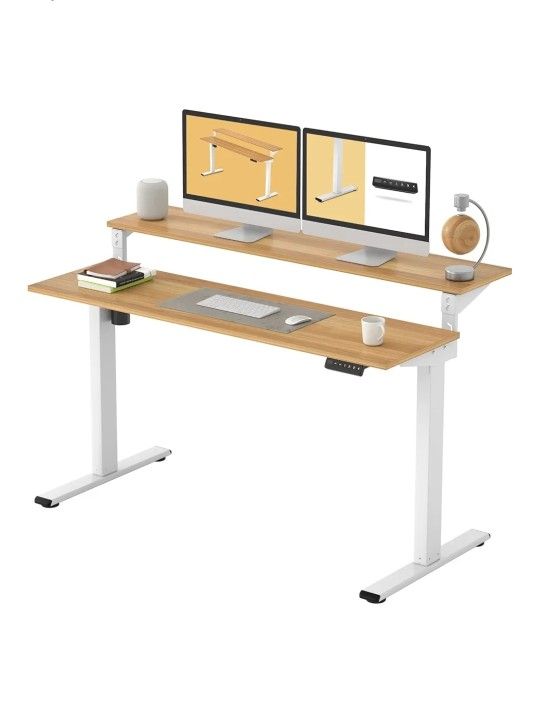 FLEXISPOT EF1 Essential 2 Tier Standing Desk 55x28 Electric Height Adjustable Computer Desk $320 MSRP