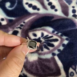 Real 925 Sterling Silver Black Natural Gemstone Wedding Ring Size 8