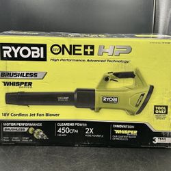 RYOBI ONE+ HP 18V Brushless Whisper Series 130 MPH 450 CFM Cordless Battery Leaf Blower (Tool Only)