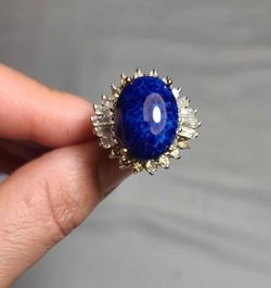 18k reffil gold blue lapis lazuli cabochon ring with gemstone