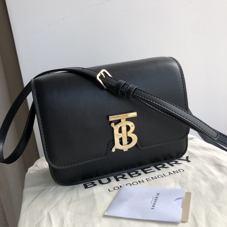 BURBERRY Black Leather Mini TB Shoulder Bag