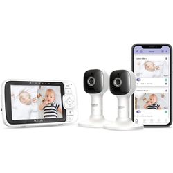 HUBBLE Connected Nursery Pal Cloud Twin Smart Wi-Fi Enabled Baby Monitor with 5-inch HD Color Parent Unit Viewer, 2-Camera Units, Preloaded Soothing S