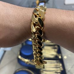 ☀️‼️ 18MM MIAMI CUBAN LINK BRACELET 9 INCH ⛓️🏆 GOLD OVER SILVER