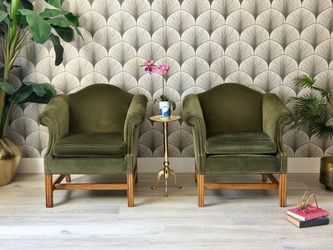 Two (2) Vintage Velvet Wingback Armchairs | Crate & Barrel | Pottery Barn | CB2 | Anthropologie | Hollywood Regency
