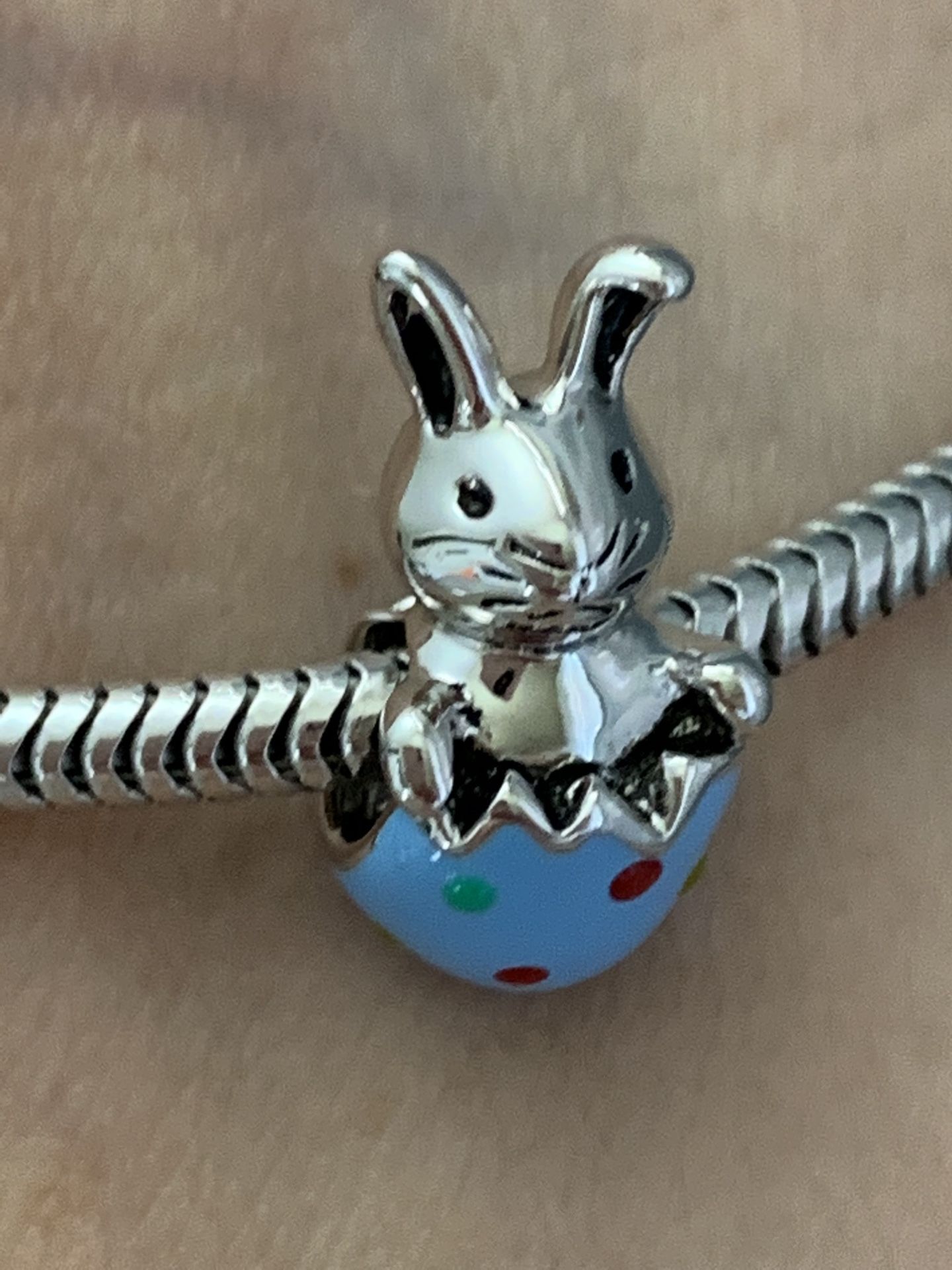 925 Sterling silver Bunny Charm with enamel Fits on Pandora bracelet(Charm only)