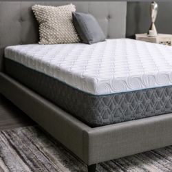 Gray bed frame, headboard, and mattress (King Size)