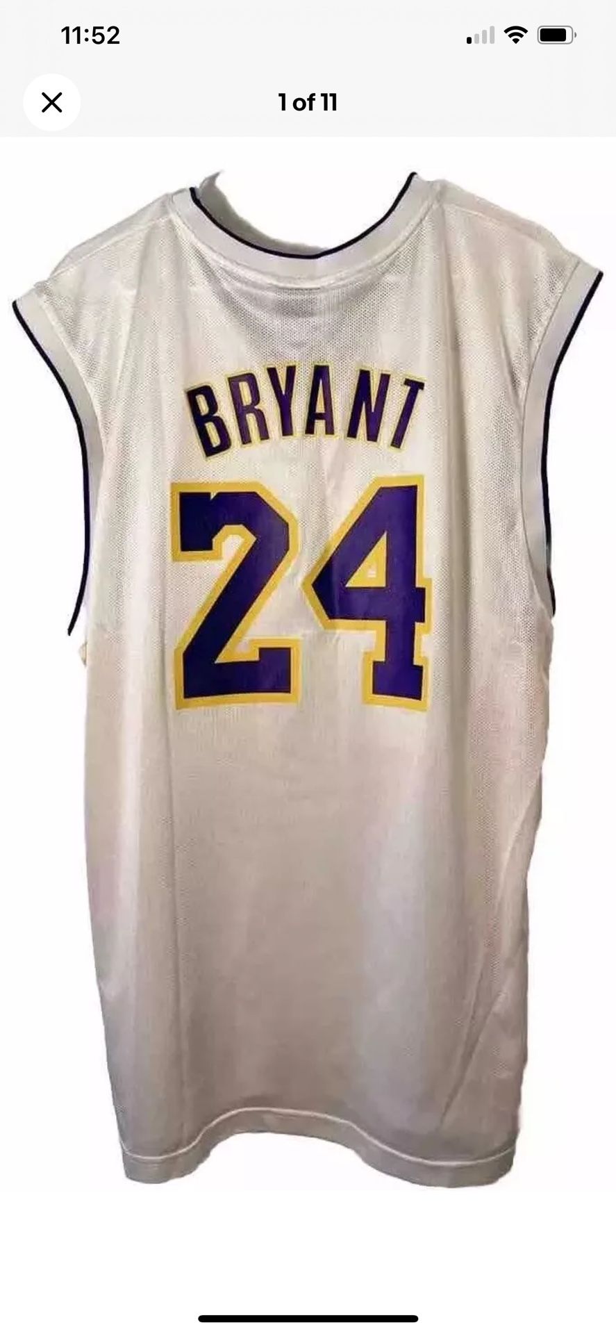 Kobe Bryant NBA Lakers Sunday White Jersey Men XL Adidas Sewn #24