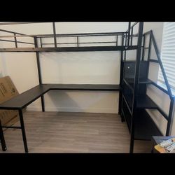 Metal Loft Bed With L Shaped Desk-Full
