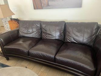 Bradington Young leather furniture; couch.,chair, hassock, 2 end tables