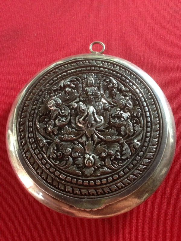 Antique sterling silver pendant compact with mirror 2 1/2" diameter