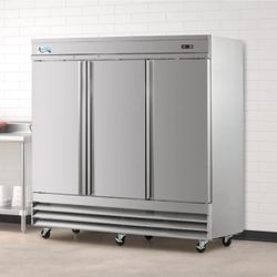 Avantco SS-3R-HC 81 5/16" Stainless Steel Solid Door Reach-In Refrigerator