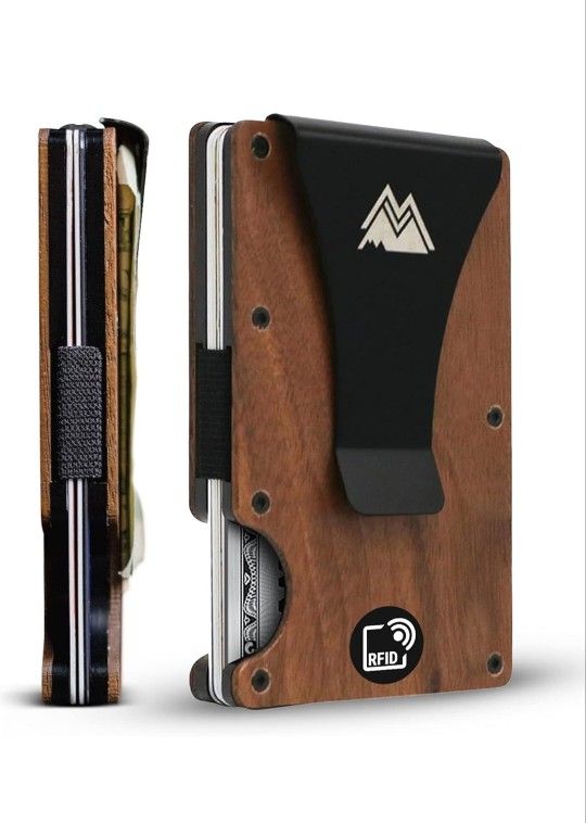 Brand New Mountain Voyage Minimalist Wallet for Men & Women with Money Clip or Cash Strap - RFID Blocking Metal Wallet for Men - Scratch Resistant Sli