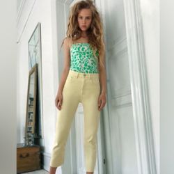Zara green leopard printed women cami top bodysuit/