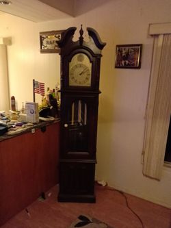 Antique Tall Case Grandfather Clock Dark Wood