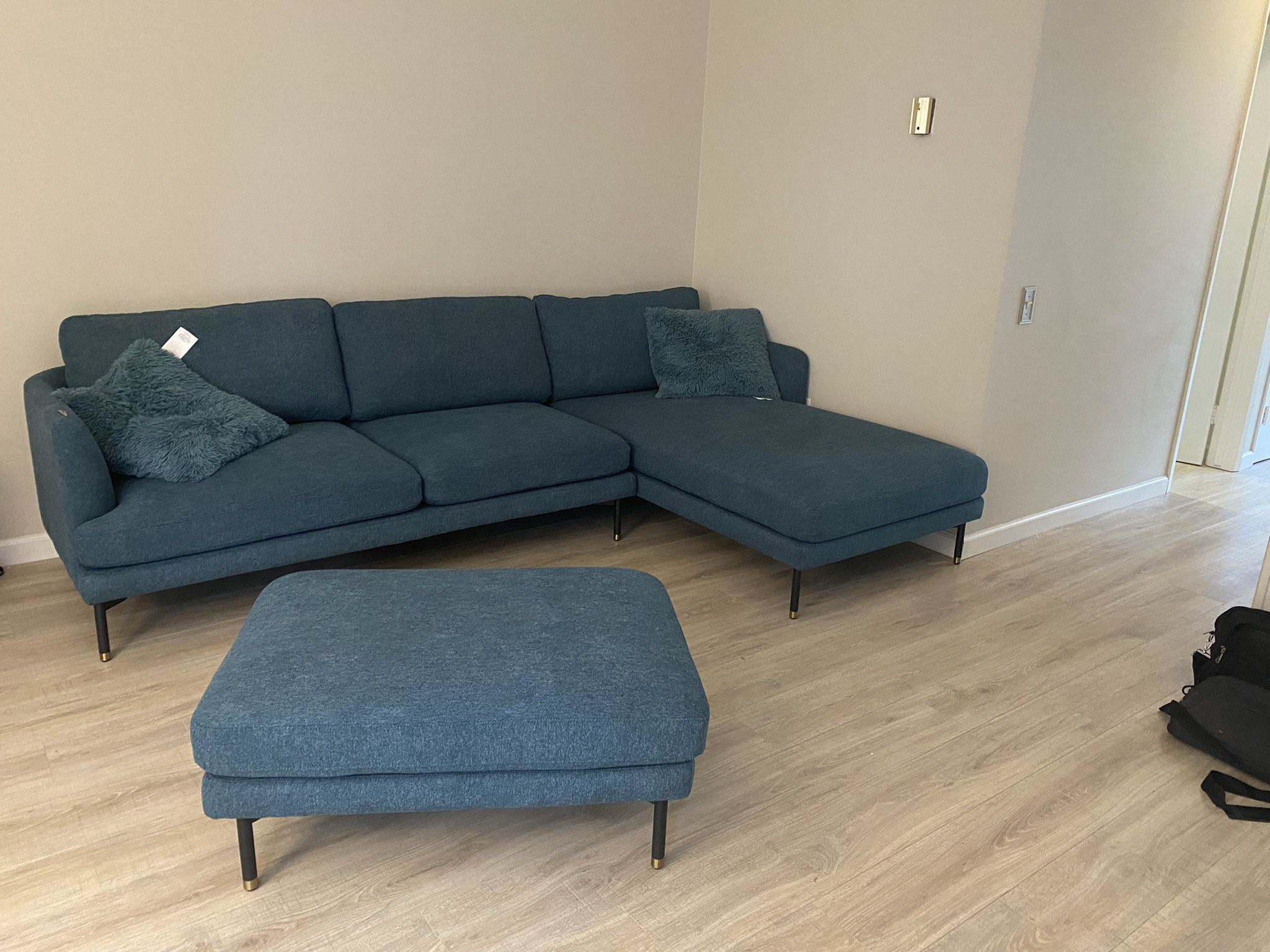 Castlery Blue Lounge with Left Chaise & Ottoman