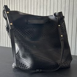 Black Perforated Faux Leather Tote Bag – Shoulder Handbag