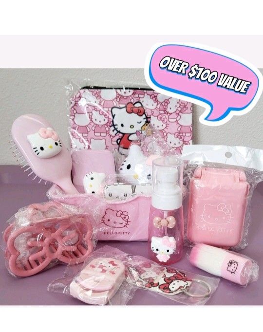 HELLO KITTY CHARACTER BEAUTY BUNDLE MIRROR MANICURE SET BRUSH EYELASH CURLER MORE