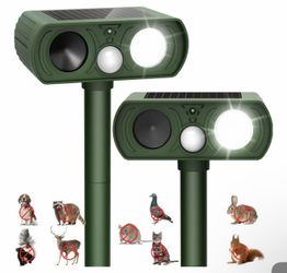 2PACK Solar Ultrasonic Animal Repellent Outdoor, Deer Repellent Devices Squirrel Cat Raccoon Rabbit Dog Deterrent, Keep Rodent Chipmunk Away Motion De