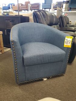 Blue Fabric Barrel Accent Chair with Nailhead Trim