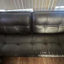 Leather Futon Sofa Bed Convertible Loveseat Sofa in Brown 