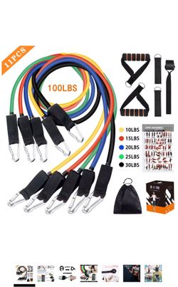 Resistance Bands Set (11Pcs) Including 5 Stackable Exercise Bands with Door Anchor,Handles,Ankle Straps,Carry Bag,Strength Training,Home Workouts,Gym